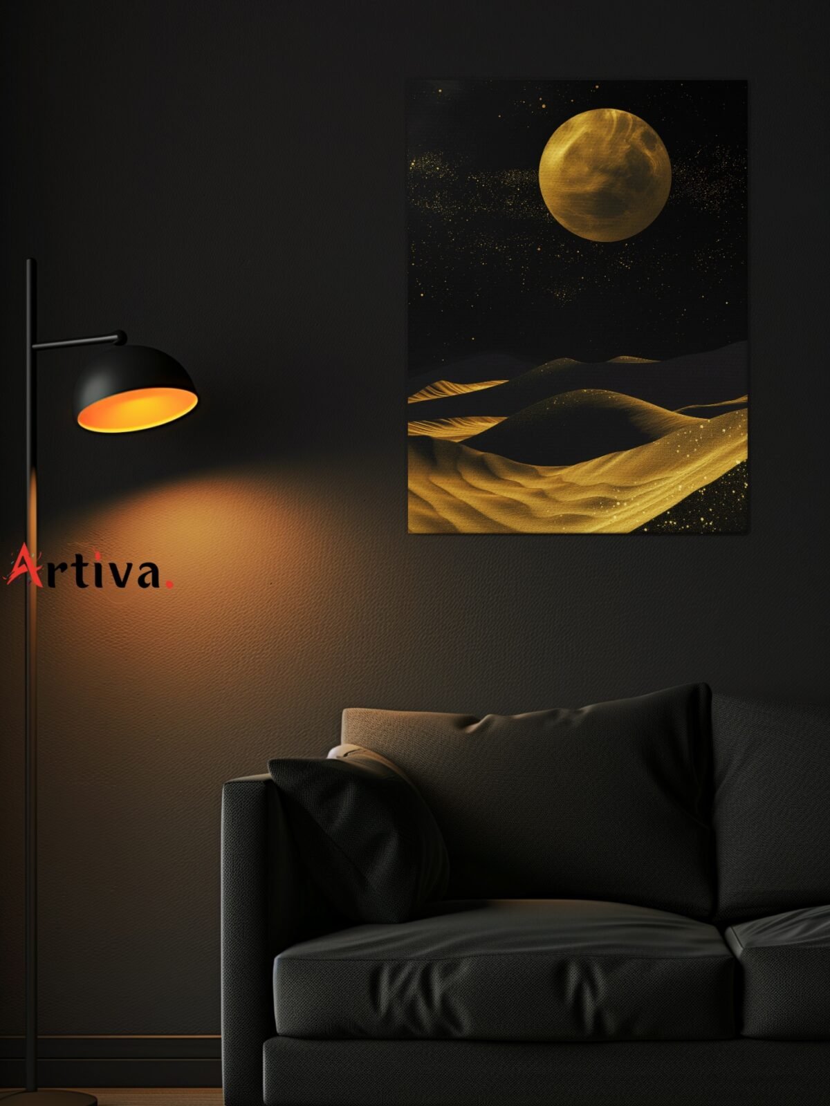 Modern gold Canvas Wall Art: Golden night in the desert