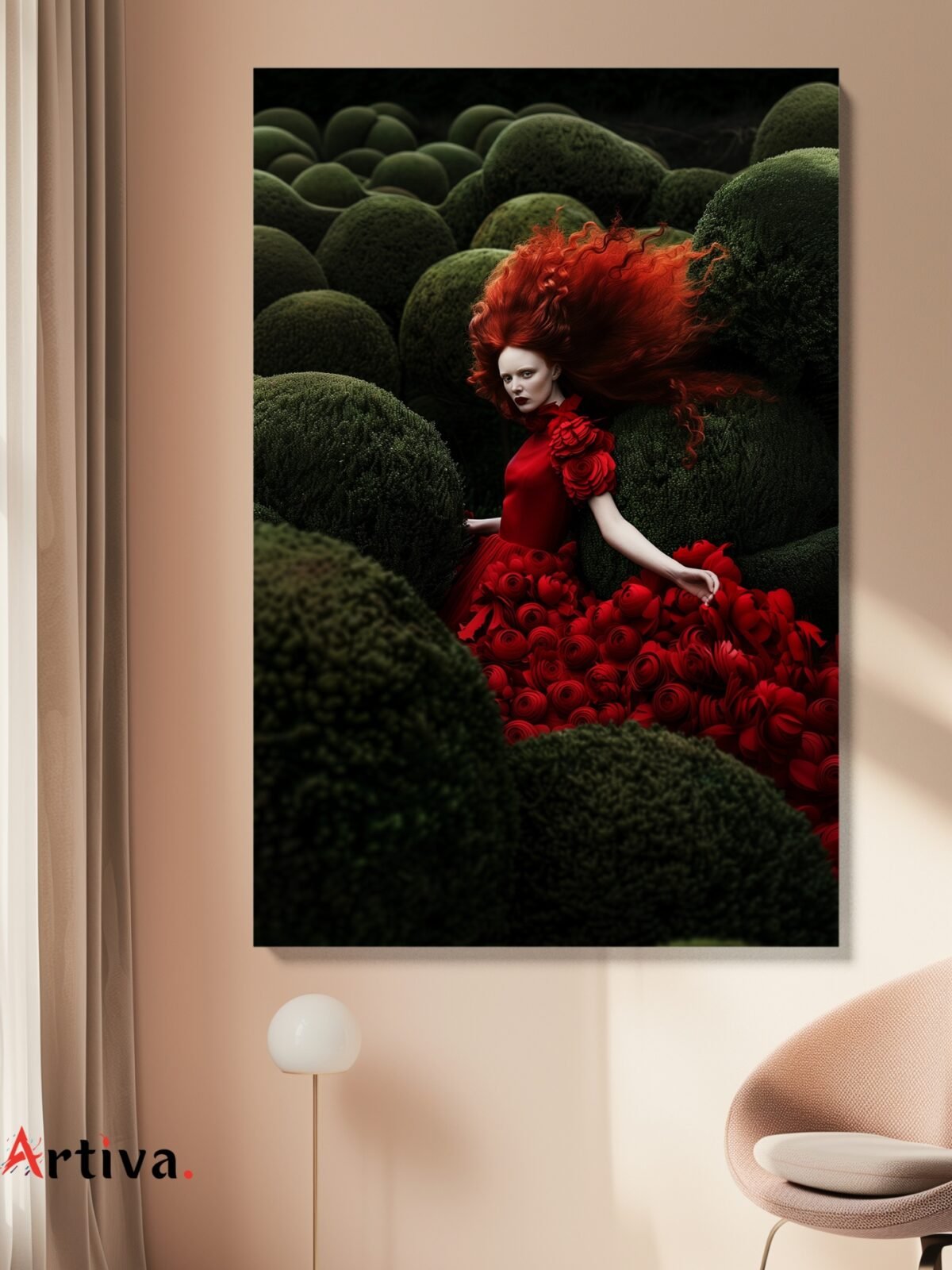 Artistic, surrealist, and feminine canvas wall art: Blossoming Elegance in the Garden of Dreams - Rose Reverie