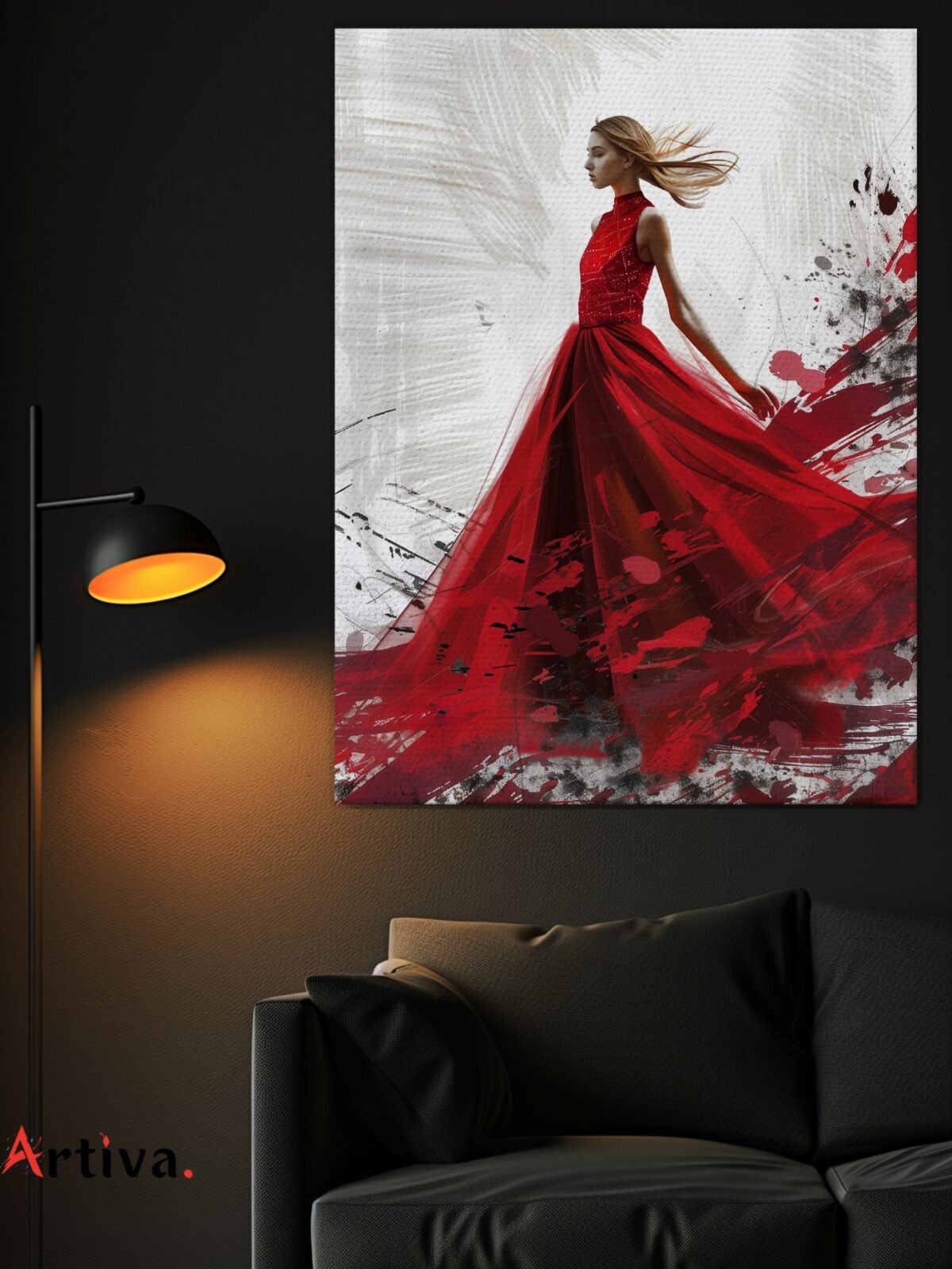 Elegant and feminine canvas wall art: Couture Chic - The Woman in Red