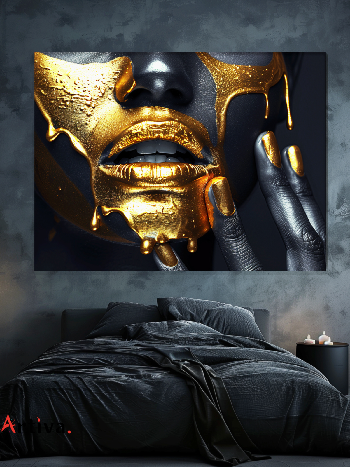 Black&Gold woman makeup canvas wall art: Dream Painting - The Alchemy of Golden Beauty