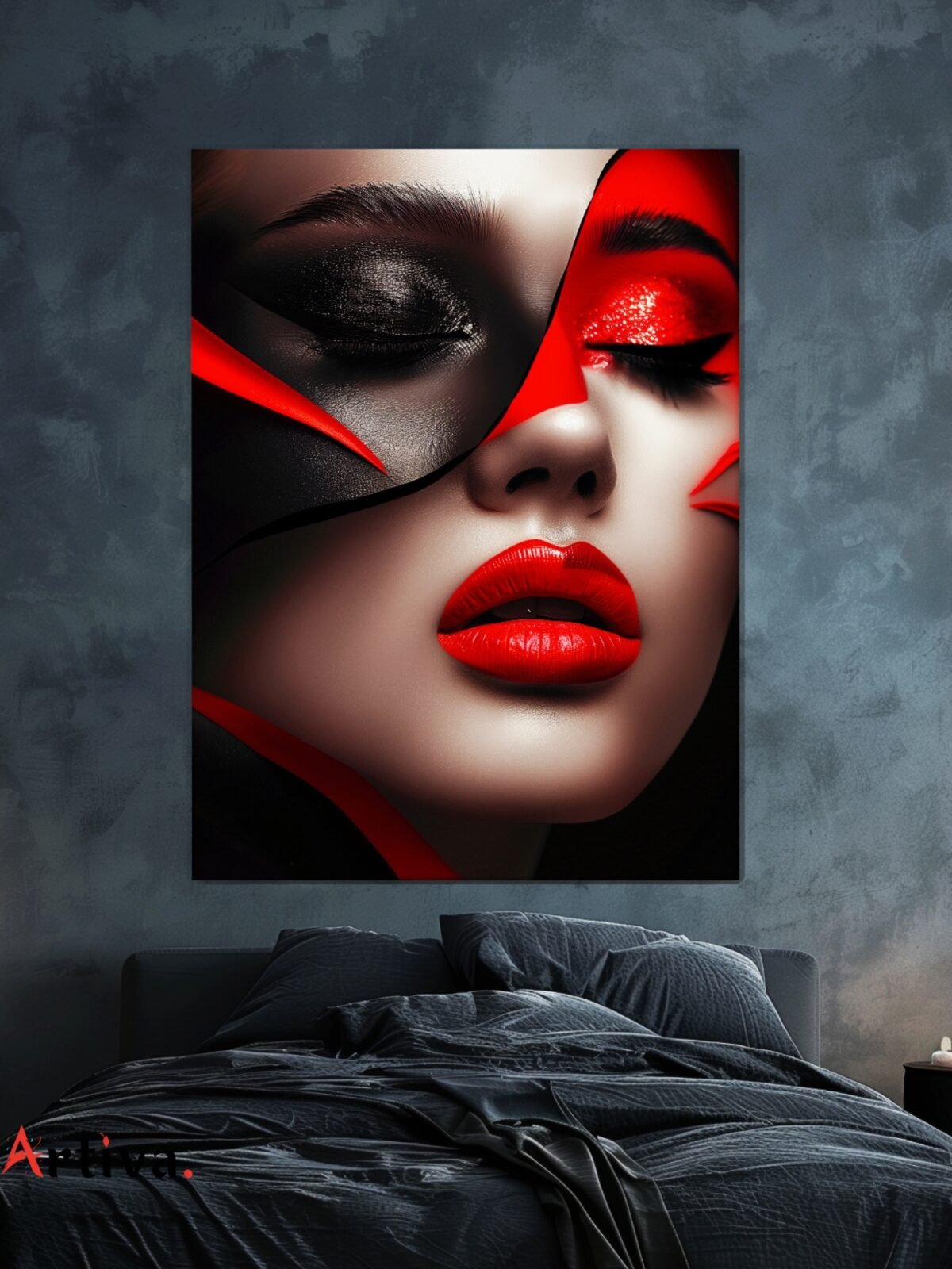 Amazing woman makeup canvas wall art: A Masterpiece of Radiant Femininity - Black & Red Makeup