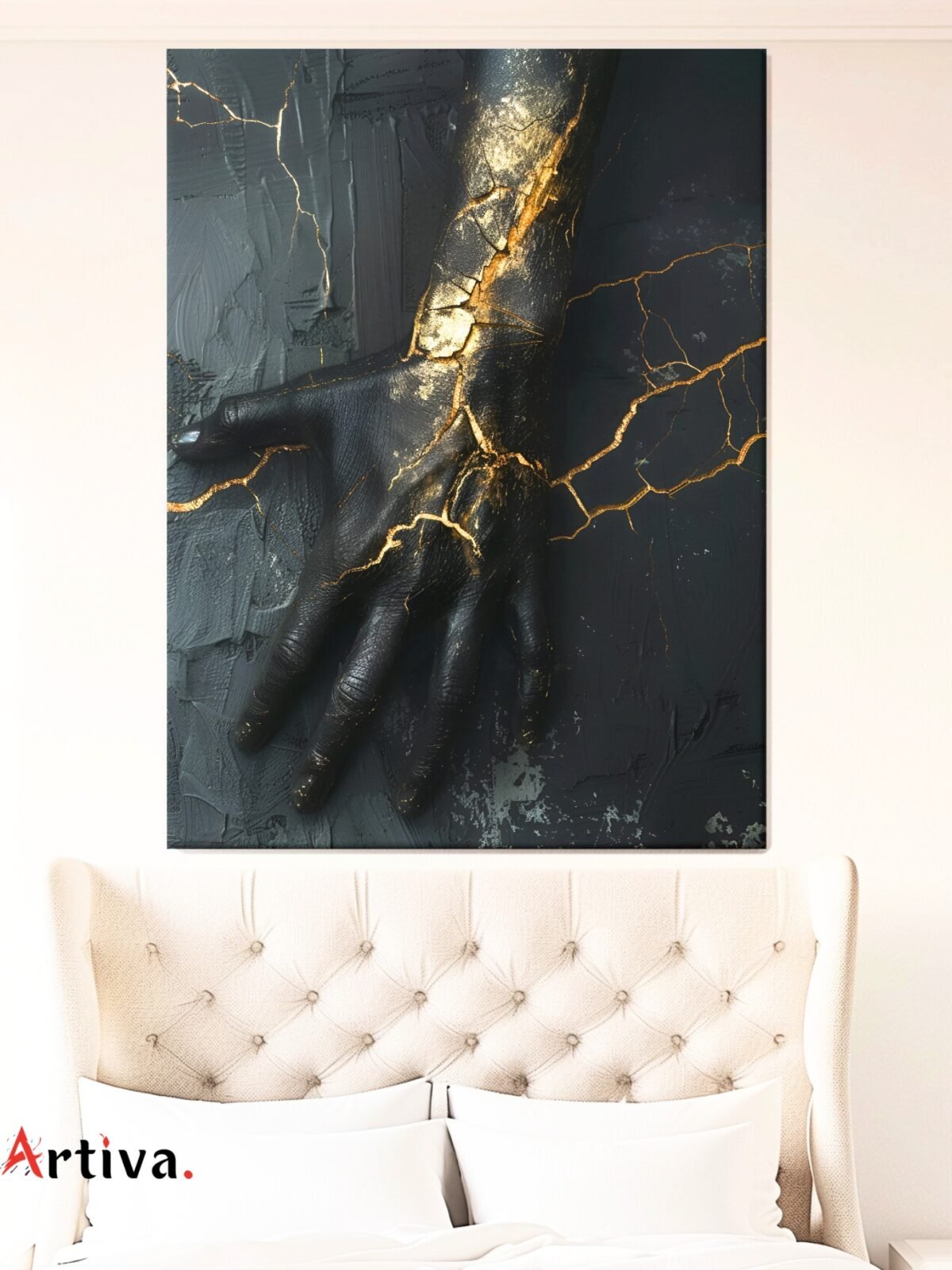 Modern Black&Gold canvas wall art: A sculpture in skin - Veins of Gold