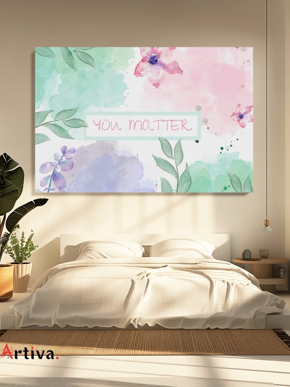 Motivational, floral, and modern canvas wall art: You matter - A Space of Joy and Optimism