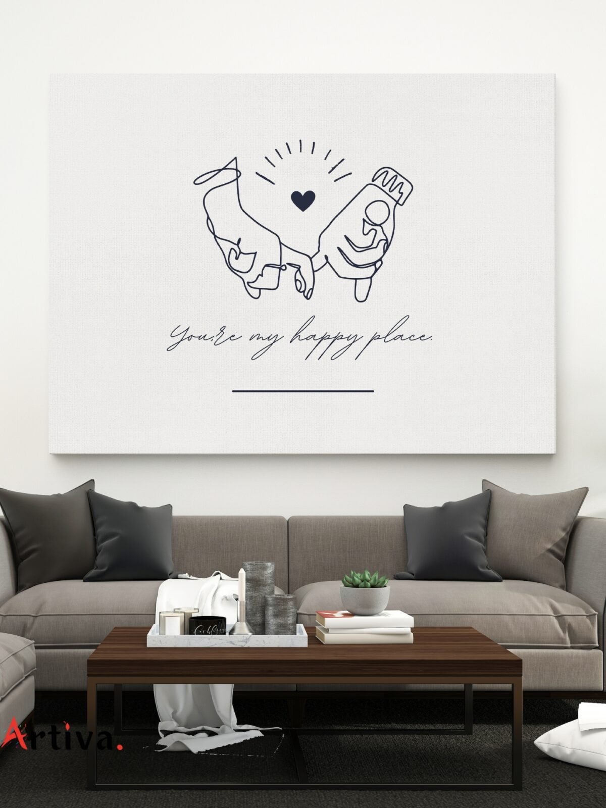 Motivational, minimalist, and modern canvas wall art: You're my happy place