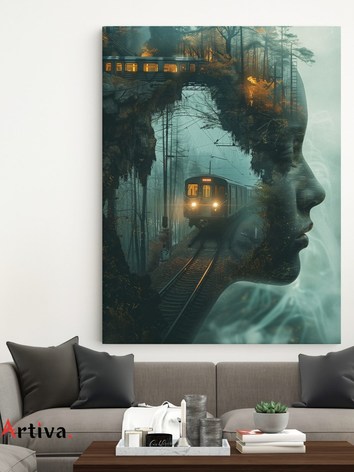 Canvas wall art of a surreal female portrait inspired by True Detective: Exploring the Human Psyche in Surreal Shades