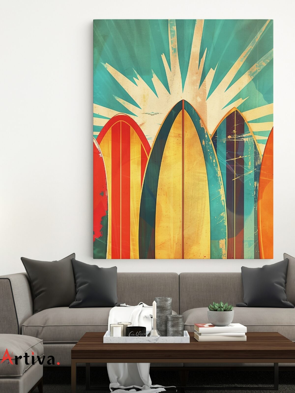 Retro, vintage, and modern canvas: Freedom, Adventure, and Connection - The Essence of Surfing in a Canvas