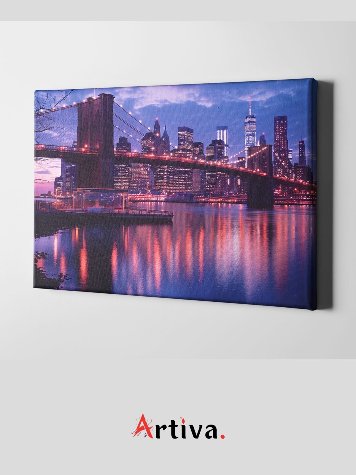 2 – Tablou canvas modern, peisaj oras, Brooklyn, New york, Manhattan, SUA, filme, unic, culori de noapte, luminite, pod, pentru decor, sufragerie, dormitor, living, cabinet, hotel, airbnb, cazare, ieftin