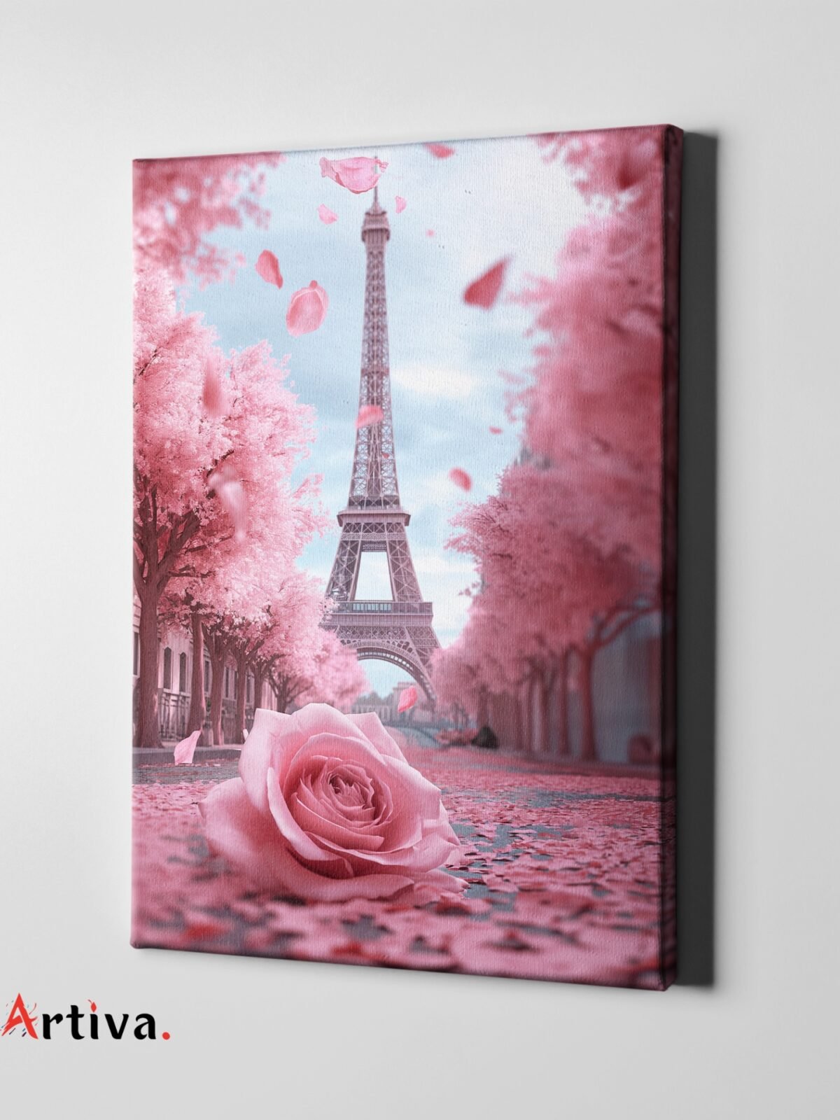 2 Tablou canvas parizian – Paris, Franta, champs elysees, Copaci roz, petale, roz pal, trandafir, romantic, elegant, abstract, unicat, de decor, de lux, sufragerie, living, cabinet, lounge, 4K hd, printat