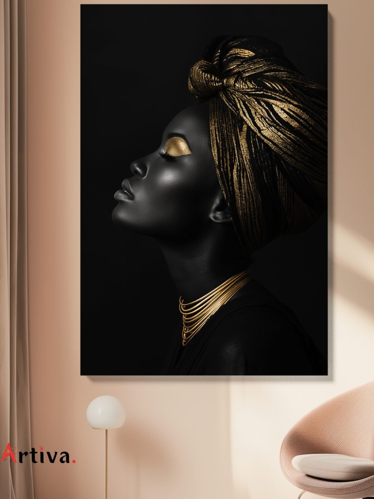 Canvas Portrait in Black and Gold: Golden Legacy - The Strength of a Black Woman