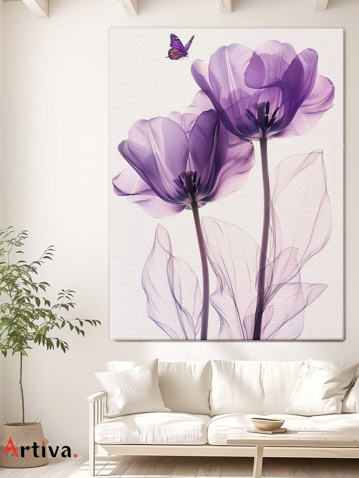 Floral and elegant canvas: The Butterfly's Dream - The Dance of Minimalist Tulips