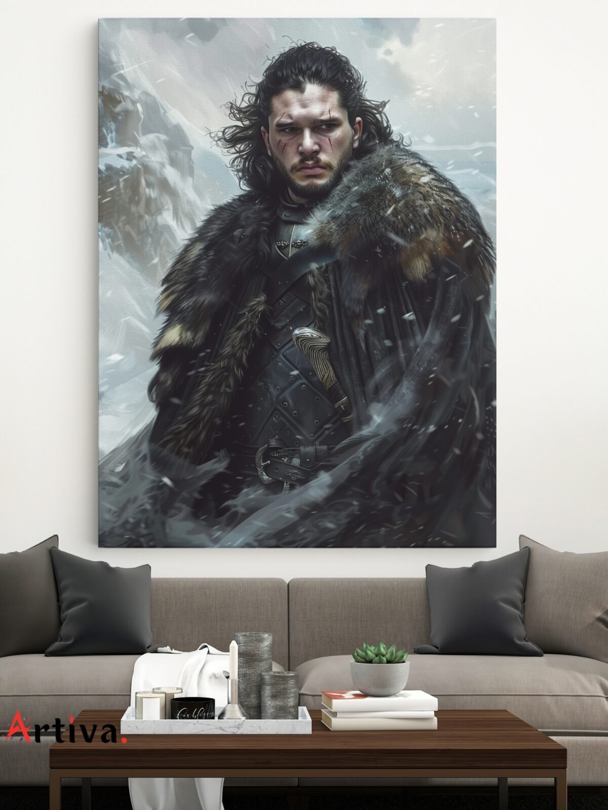 Realistic and modern canvas inspired by the Game of Thrones series: Portrait of Jon Snow - Night's Guardian