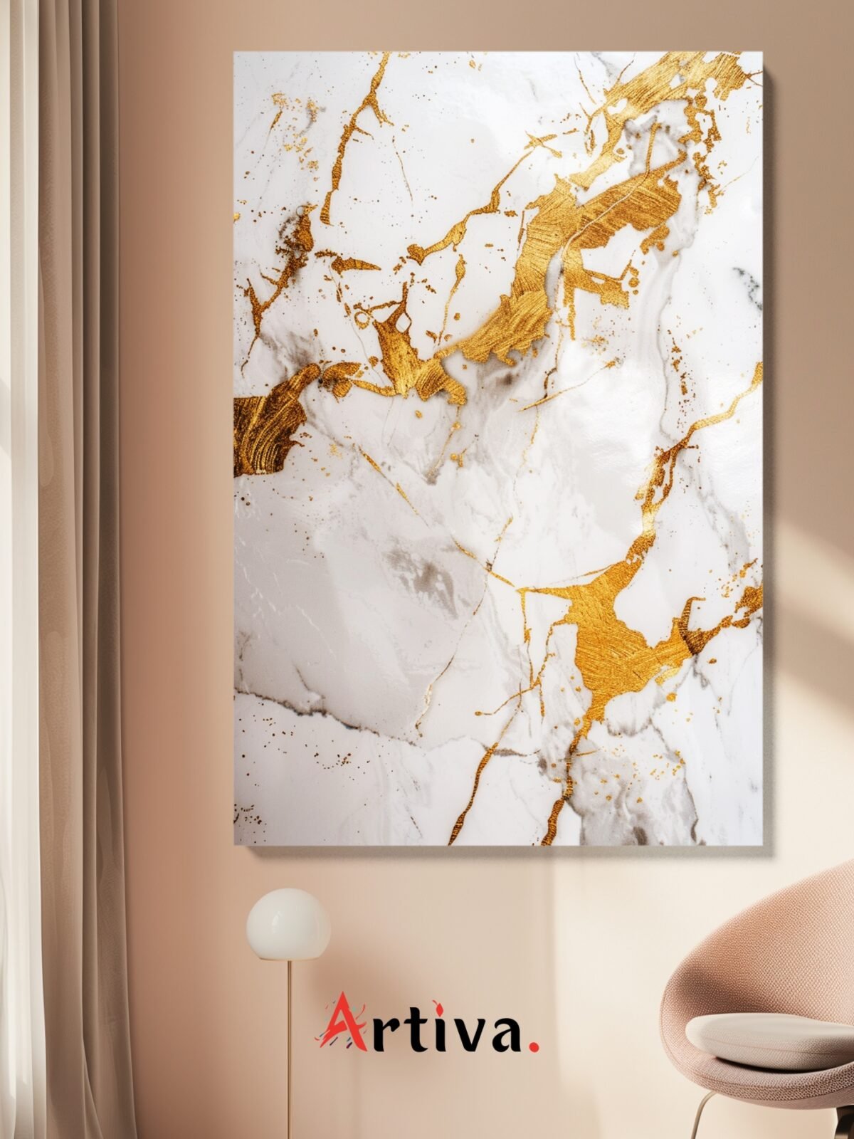 Modern, abstract, and elegant canvas: Elegance in White and Gold Marble - Golden Flow #1