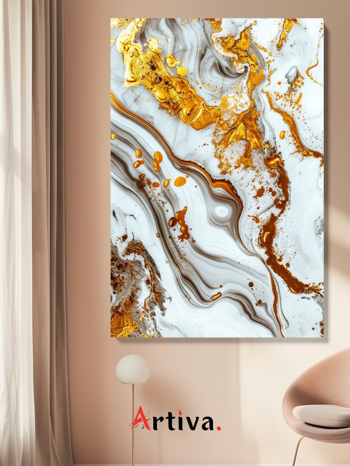 Modern, abstract, and elegant canvas: Elegance in White and Gold Marble - Golden Flow #2