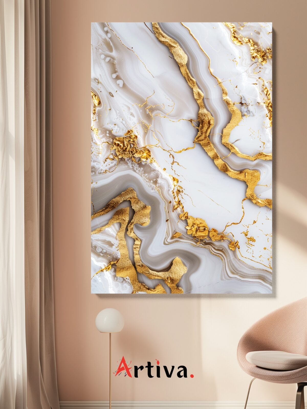 Modern, abstract, and elegant canvas: Elegance in White and Gold Marble - Golden Flow #3